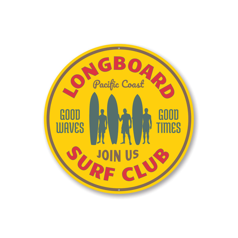 Panneau en aluminium Longboard Surf Club, H 12 po x l 12 po x P 0,04 po