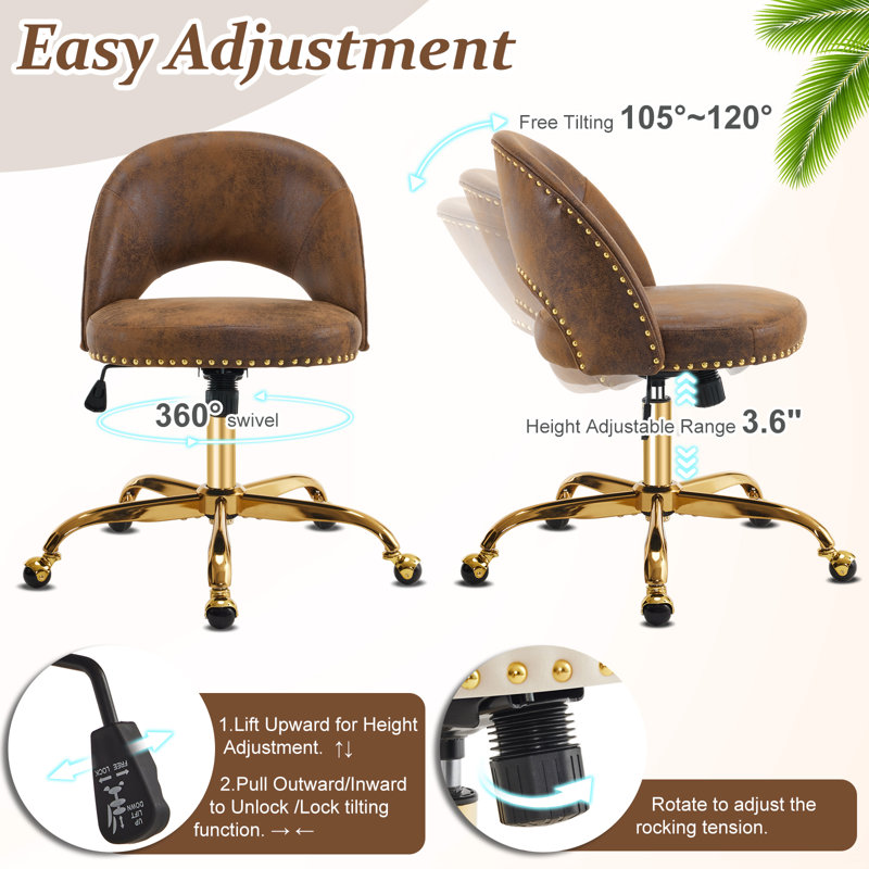 Task Chair Office Desk Chair Make Up Chair With Wheels, Suede, Brown