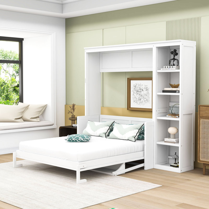 Lit escamotable mural Ell Elletsville avec tablettes, Blanc, Grand