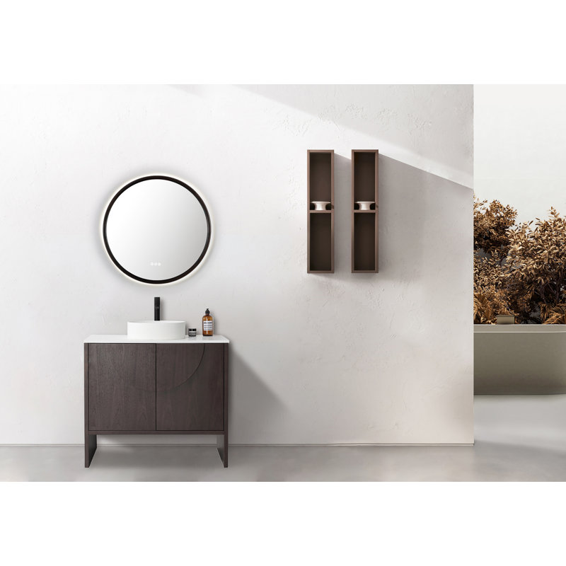 Zen LED Mirror, Dark Walnut, Round, 29.52" x 29.52"
