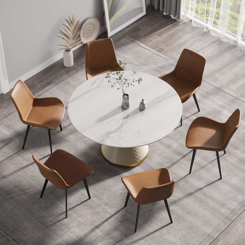 Table de salle à manger ronde en pierre artificielle, H 29,53 po x L 59,05 po x l 59,05 po, Blanc