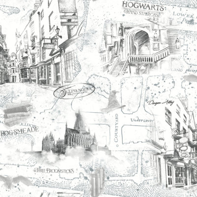 Rouleau de papier peint à peler et à coller représentant une carte du monde de Harry Potter de L 18,86 pi x L 18 po