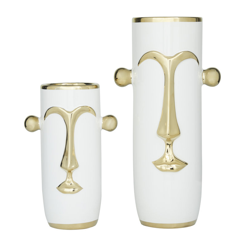 Austen Stoneware Table Vase, White/Gold