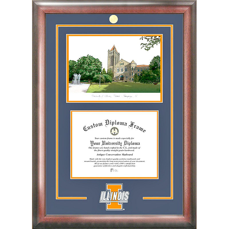 NCAA Illinois Fighting Illini Spirit Graduate Diploma with Campus Images Lithograph Frame