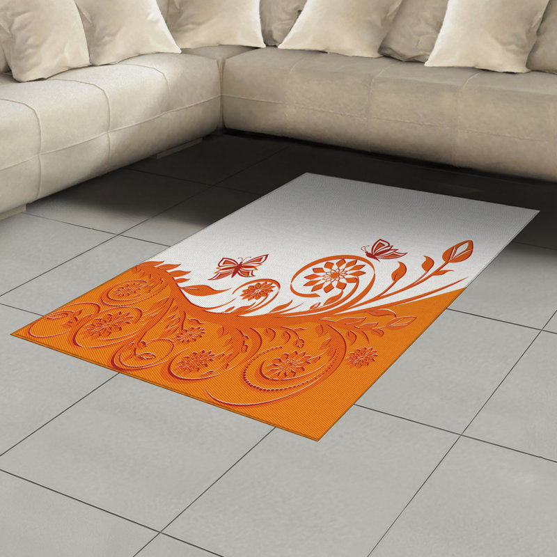 Orange High Density Long Fiber Poly Threads Decorative Area Rug Carpet, Rectangle 4' x 5'8"