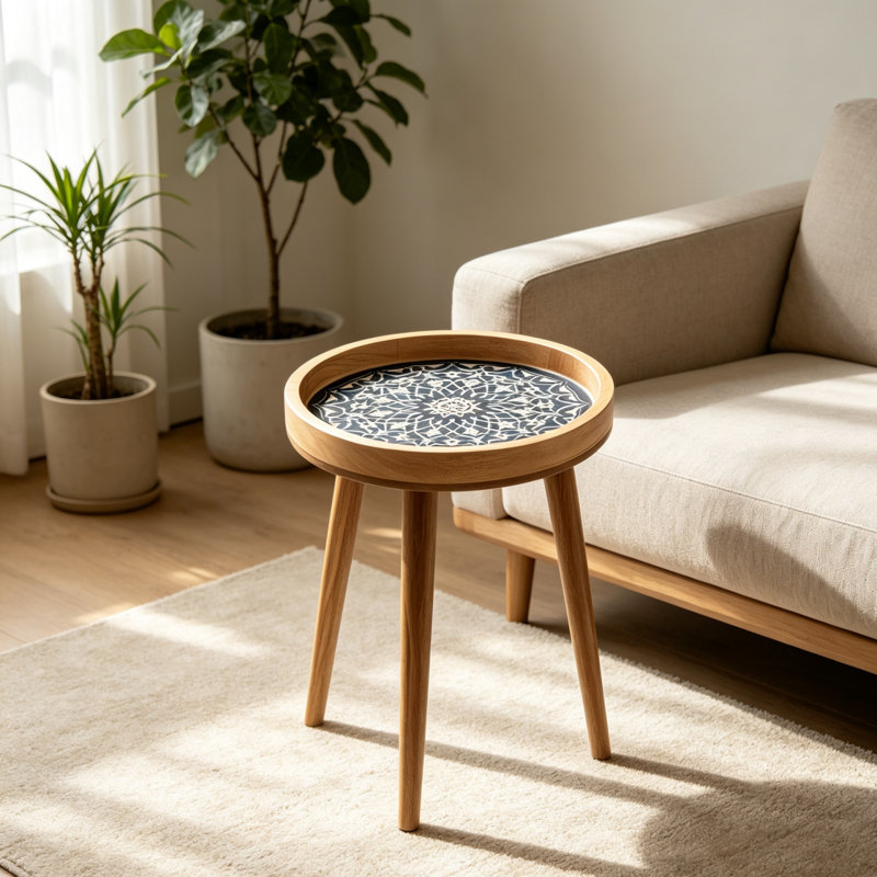 Handmade Round Accent Table with 36 cm Resin for Living Room
