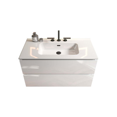 36" Wall Mount Glossy Bathroom Vanity With Ceramic Sink With Three Faucet Holes, Large Storage Floating Bathroom Vanity For Modern Bathroom, Pre-Assembled