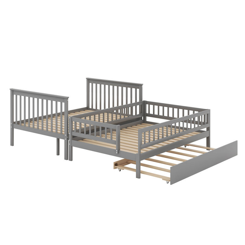 Full Over Full Bunk Bed With Trundle, Gray