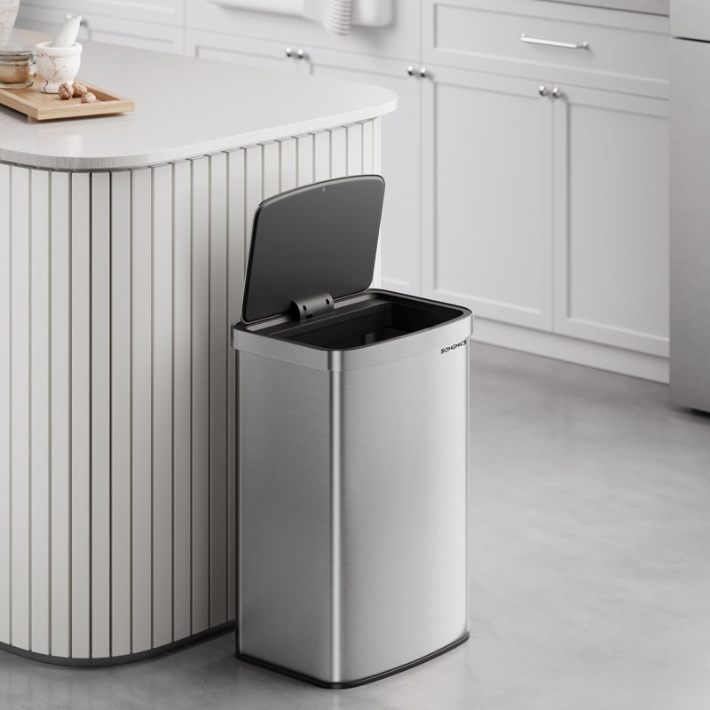 13.2 Gallon Steel Motion Sensor Odor Resistant Trash Can with 15 trash bags, Silver