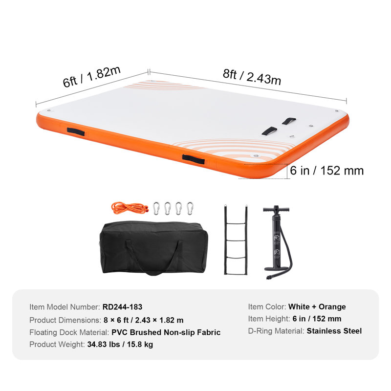 Non-Slip Water Floating Dock Mat with Detachable Ladder & Portable Carrying Bag, 243.8cm L