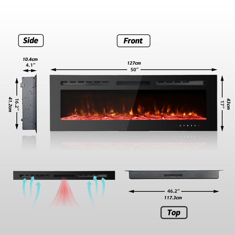 Electric & Alternative Fuel Fireplaces, Black, 17" H x 50" W x 4.1" D