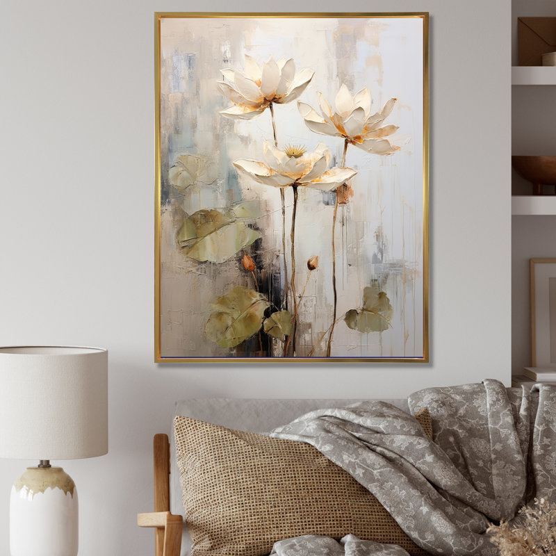 Rétro connexion de lotus I, H 20 po x l 12 po x P 1 po, Cadre flottant doré