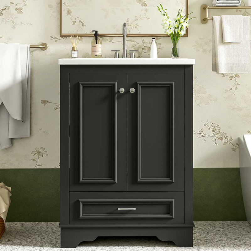 Meuble-lavabo moderne autoportant de 24 po avec porte en céramique et portes à fermeture douce Modern, Noir