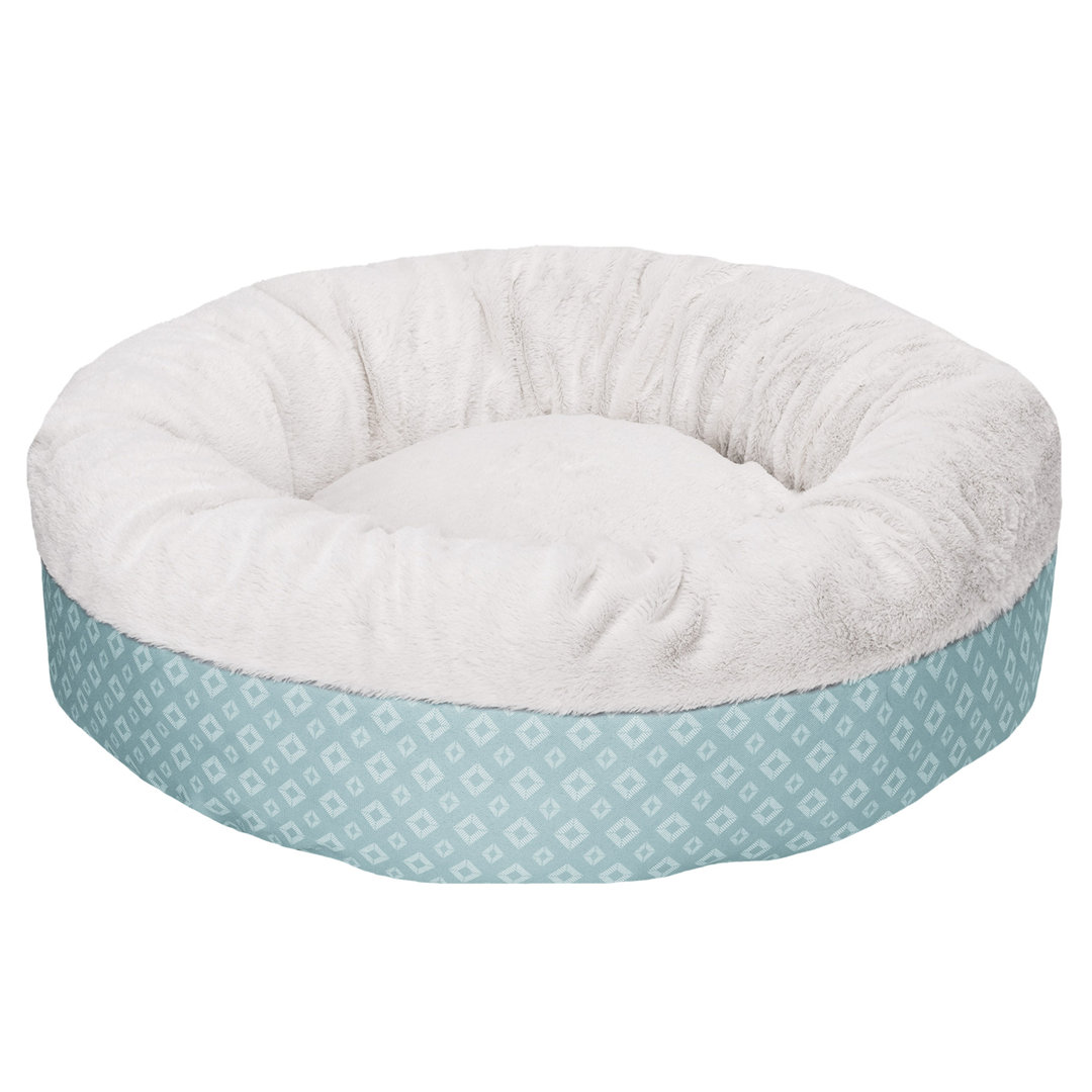 Plush & Diamond Print Calming Donut Dog Bed FurHaven 