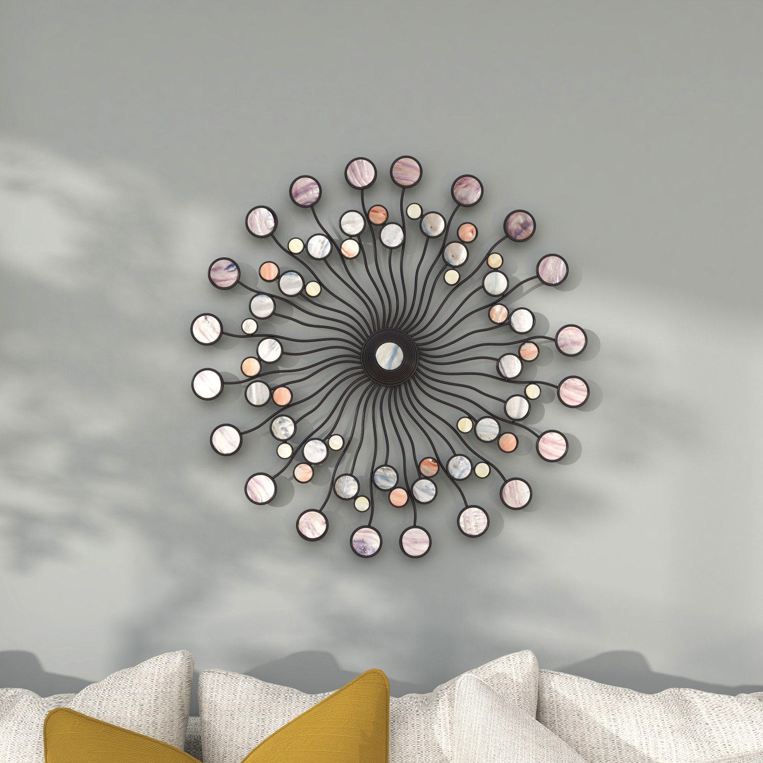 Ivy Bronx Modern Multi Colored Metal Sunburst Wall Decor with Marble ...