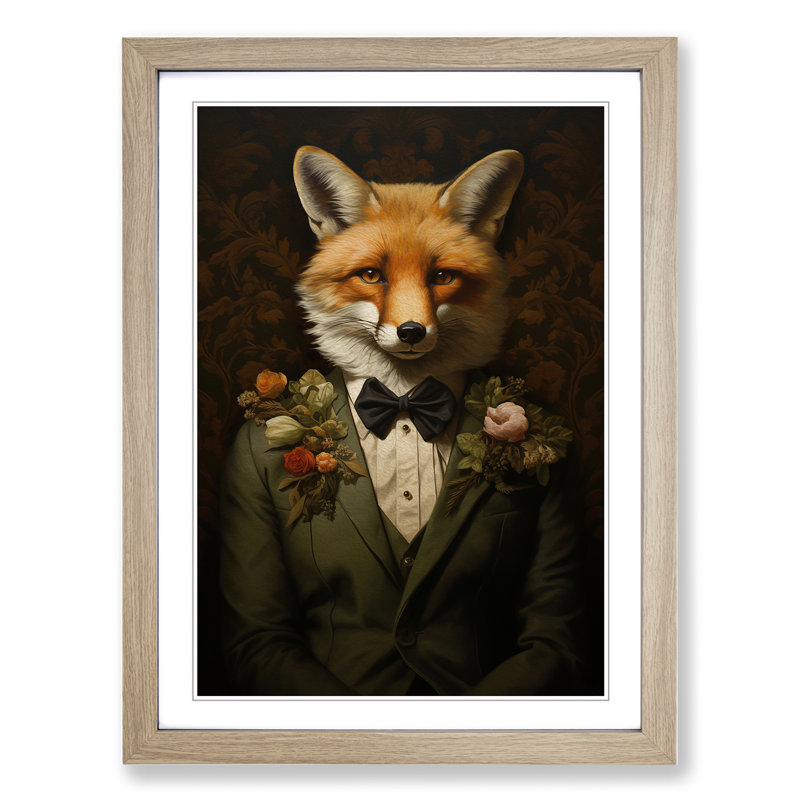Fox Renaissance - Single Picture Frame Print on Wood, 34cm H x 25cm W x 2cm D, Oak
