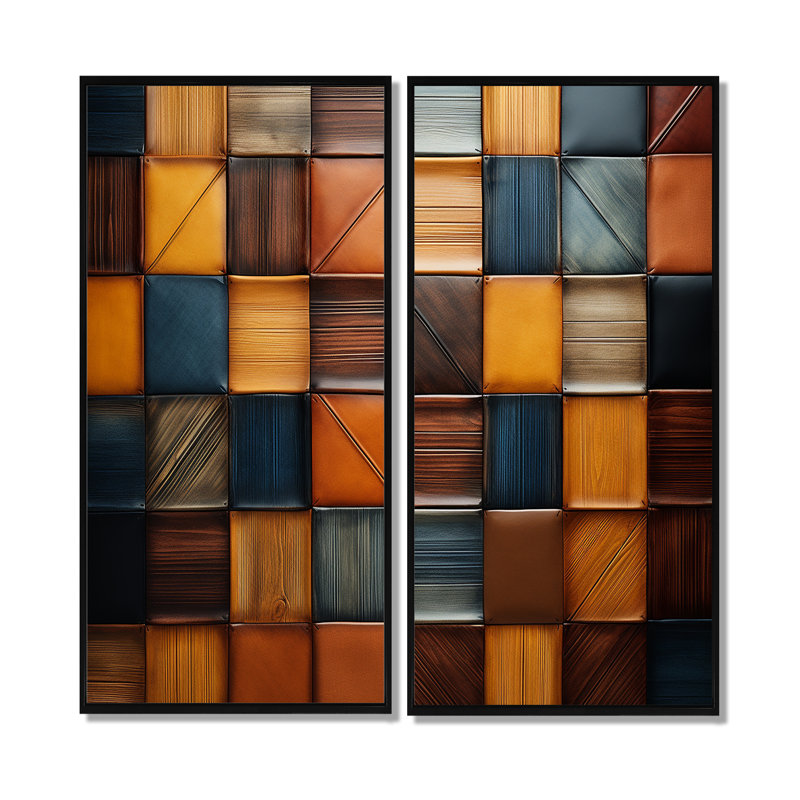 «Geometric Harmony Abstract Brown Tiles II», impressions bohémiennes et éclectiques sur toile, H 40 po x l 40 po, Noir