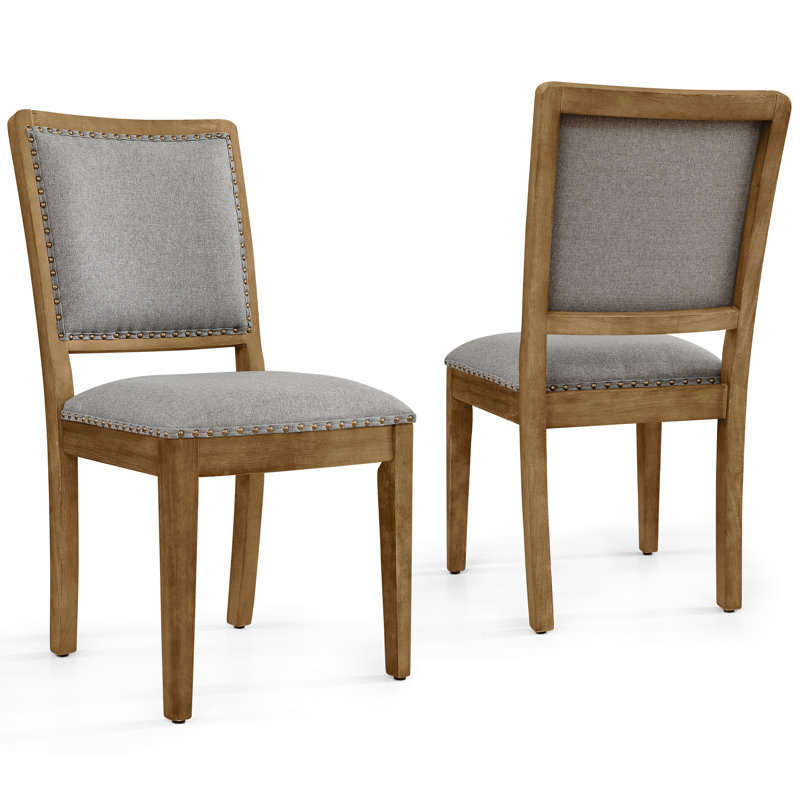 Karnak Upholstered Fabric and Solid Wood Frame Dining Chair with Nailhead Trim , Gray