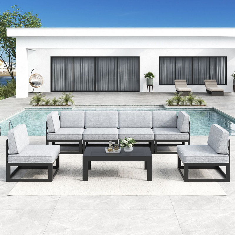 7 - Piece Outdoor Modular Sectional Set with Coffee Table, Grey