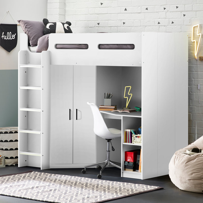 Boylan Single (3') High Sleepers with Storage Included with Desk Included, White