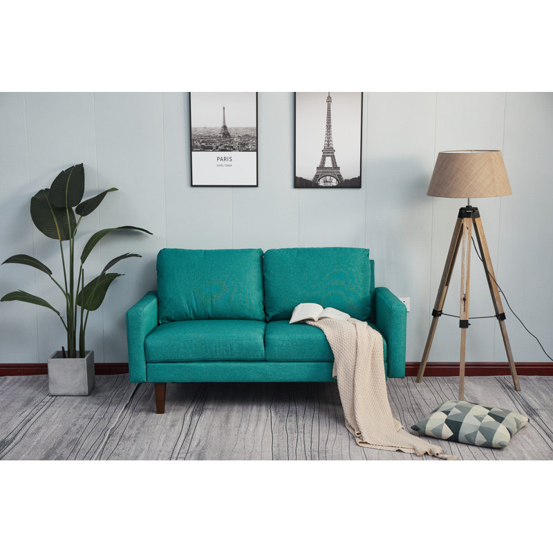 Canapé à accoudoirs carrés Seaddon, Mélange de lin vert, H 35 po x l 58 po x P 32 po