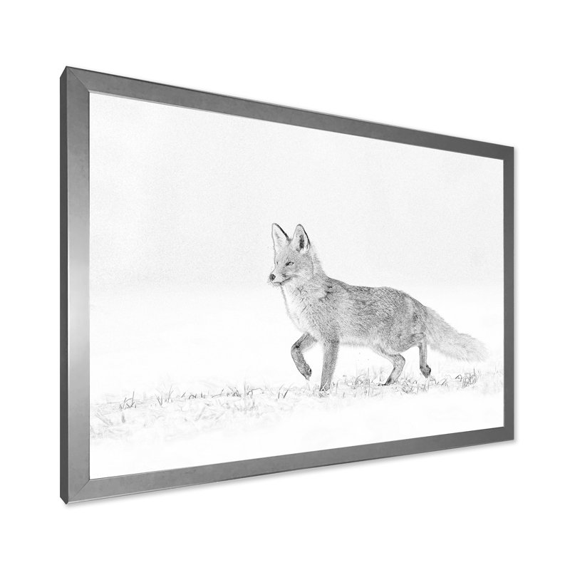Croquis de renard noir et blanc en hiver - décoration murale traditionnelle sur toile, H 8 po x l 12 po x P 1 po