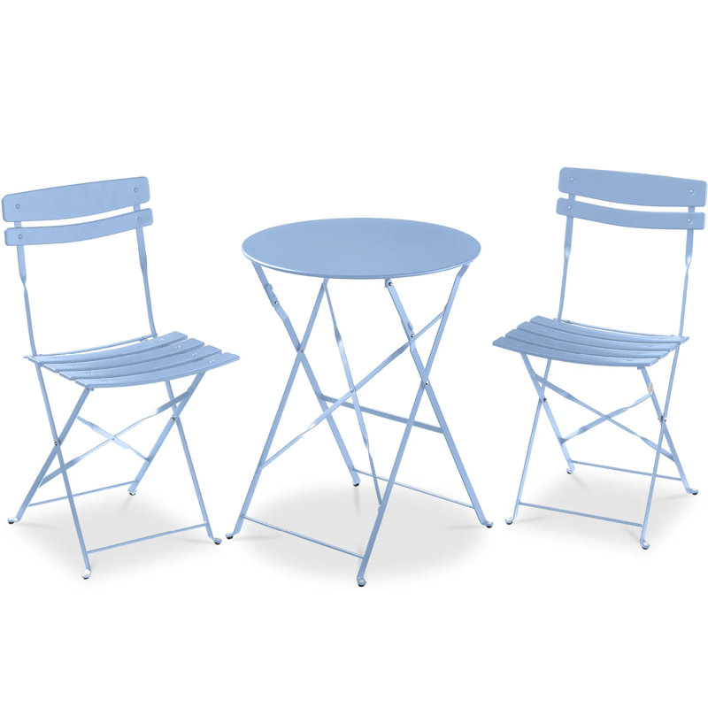 Folding Patio Bistro Set, Light Blue