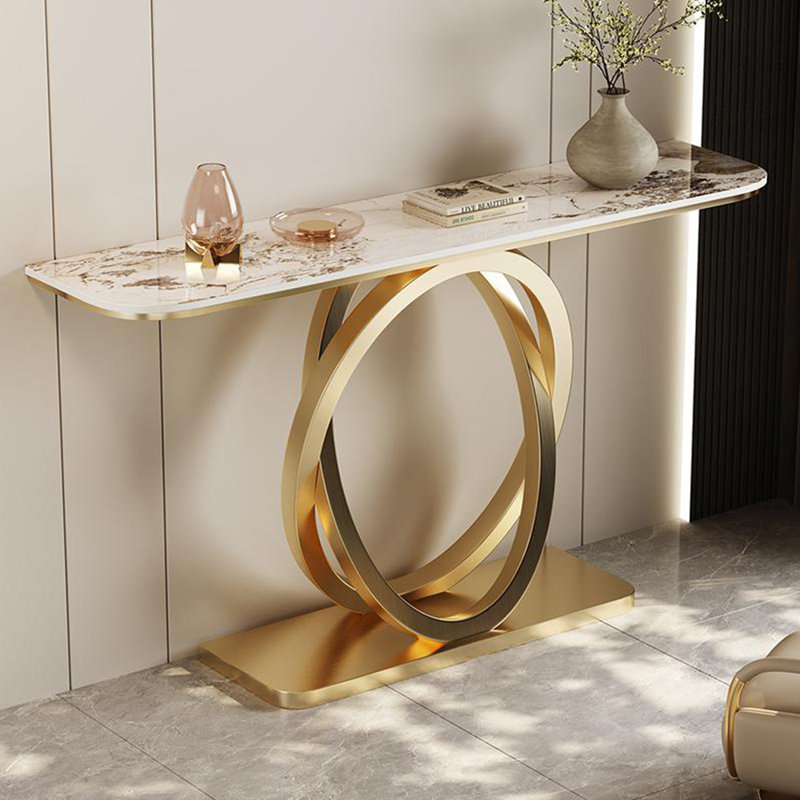 Console de style français en pierre frittée, H 33,4 po x l 47,2 po x P 13,7 po, Blanc/Noir