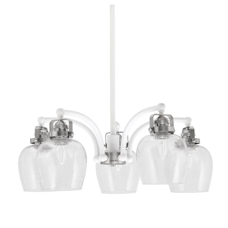 Lustre 5 lumières avec verre transparent 6 "Easton Easton, Blanc / nickel brossé