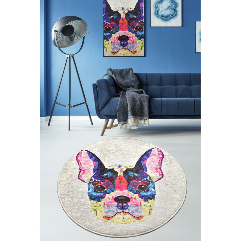 Stylish Round Carpet, 55.1 in Diameter, Soft 100% Polyester, 0.4 in Pile Height | Antibacterial, Non-Slip Underside, Machine Washable at 86°F | Ideal for Living Room, Bedroom, & Play Areas, Durable & Easy to Maintain