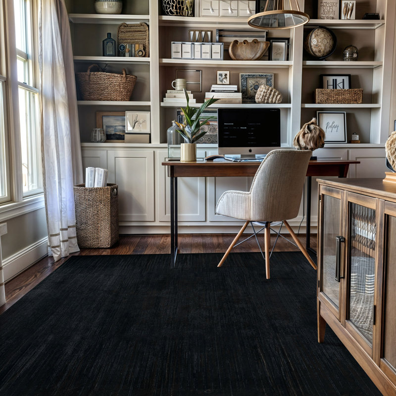 Heathered Black/Gray Machine Washable Area Rug with Non-Slip Backing, 5' x 7'