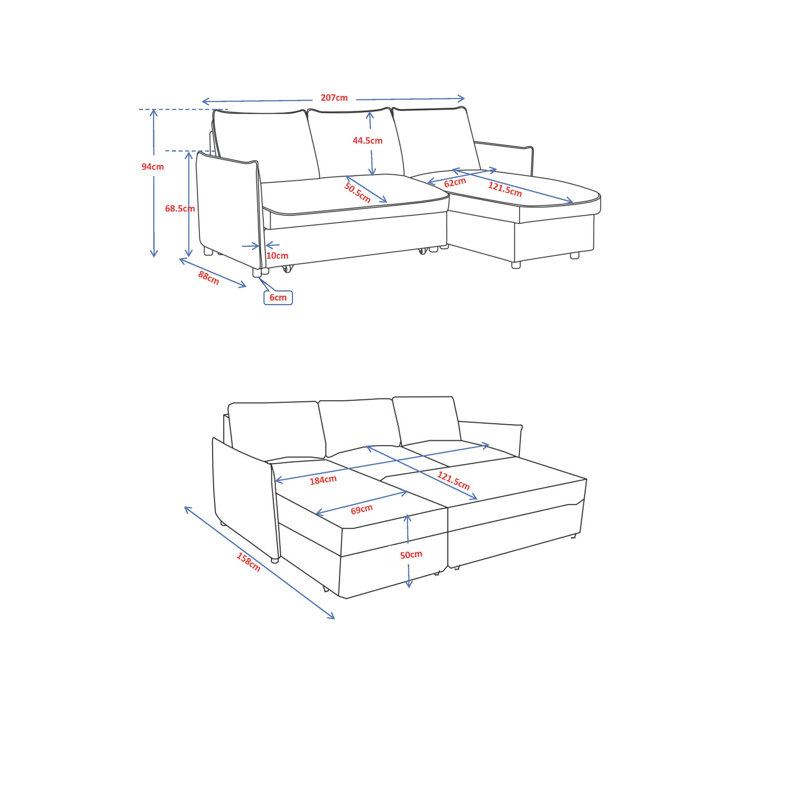 Alma 3 Seater Corner Sofa Bed, Olive