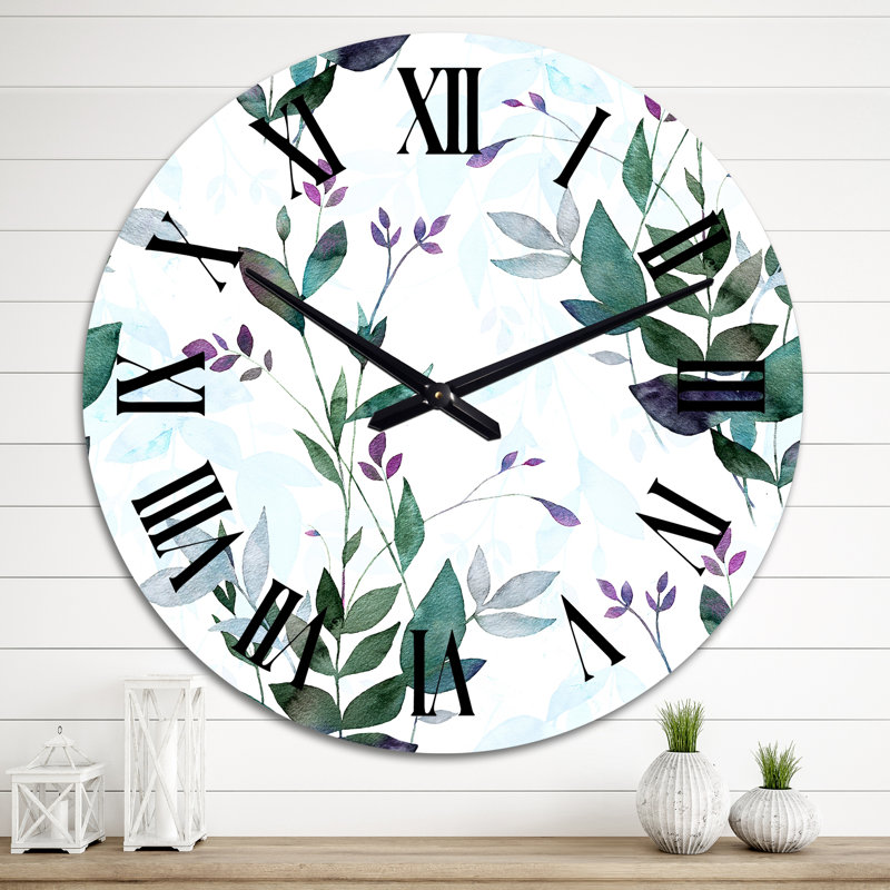 Horloge murale à motif aquarelle et feuilles, Moyen