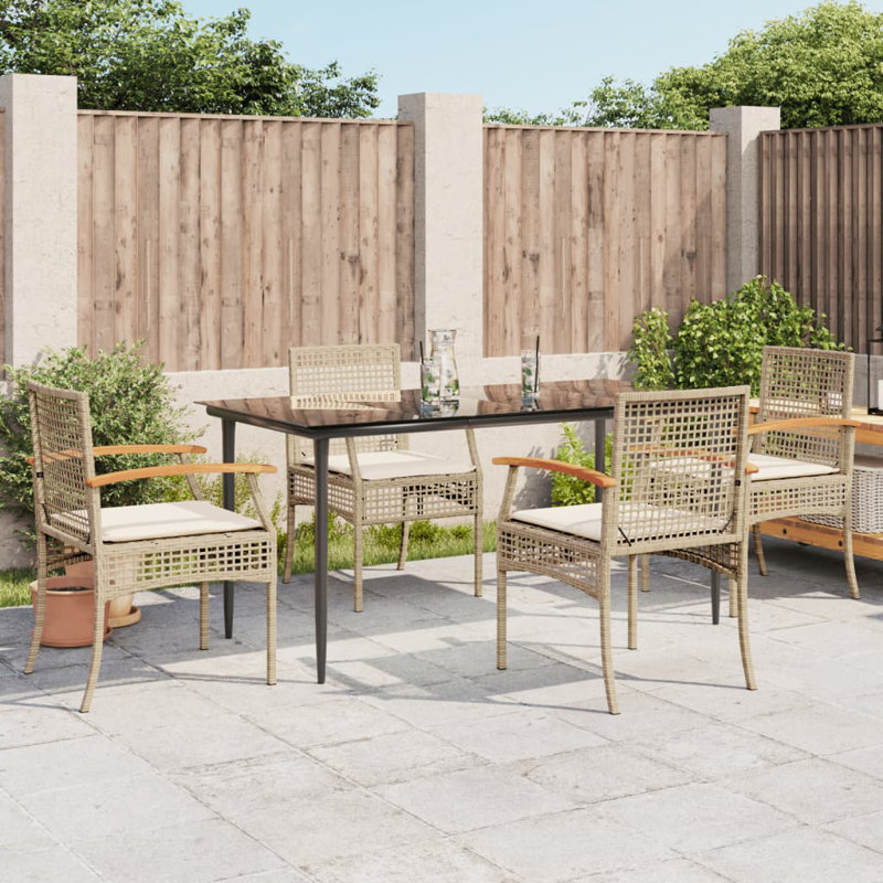 Latitude Run® Patio Dining Set With Cushions Poly Rattan, Beige/Beige, 29.1" H x 31.5" W x 63" L, 4