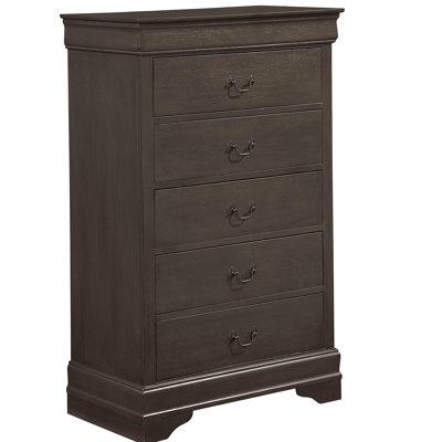 Meuble de chambre classique à 5 tiroirs au fini gris teinté classique de style Louis Philippe