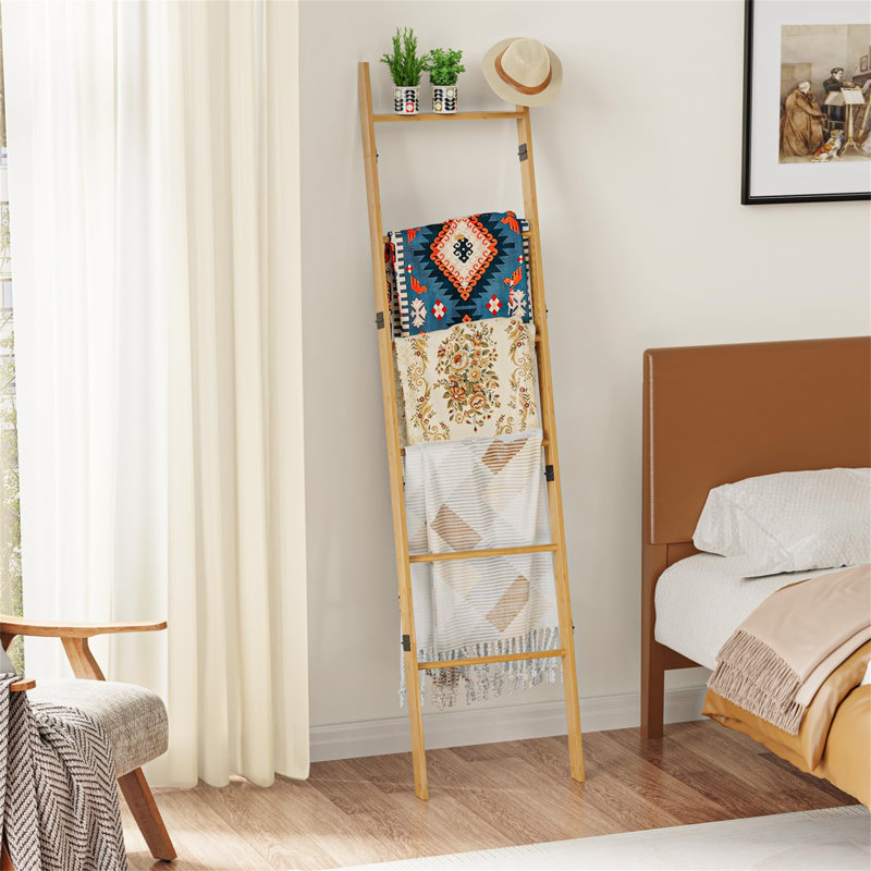 6-Tier Blanket Ladder For Living Room, Blanket Quilt Ladder Rack, Beige