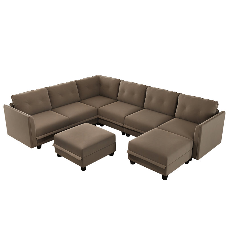 Zendajas 8 - Piece Upholstered Sectional Modular Sofa With Storage Ottoman, Camel Faux Leather