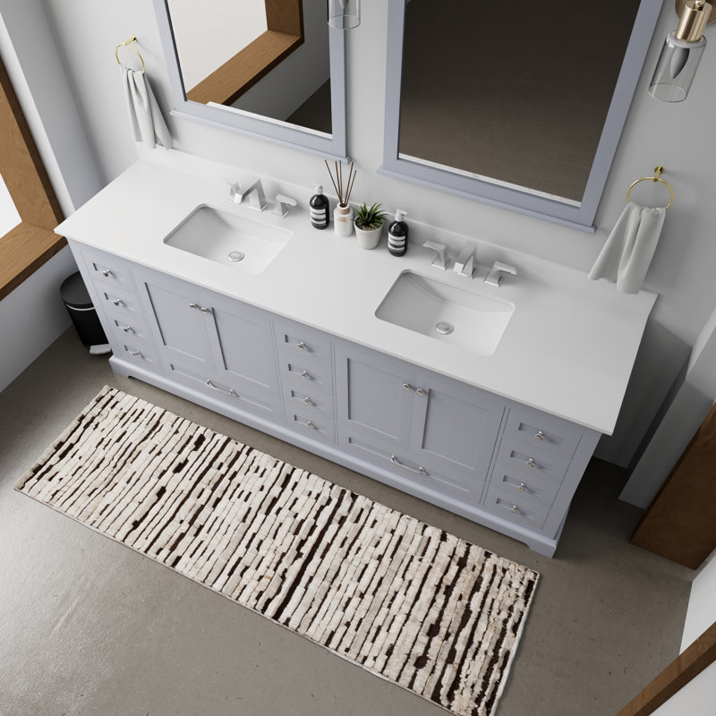 Lexora 84" Dark Grey Double Vanity with White Quartz Top