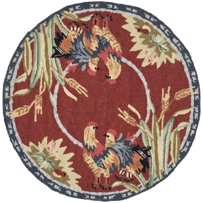 Kinchen Hand Hooked Wool Floral Rug, Round 3'