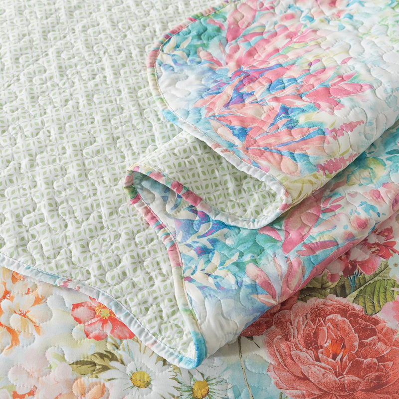Ensemble de literie pour courtepointe grand format 3 pièces HoneiLife, Dreamy Garden Champagne, QUEEN