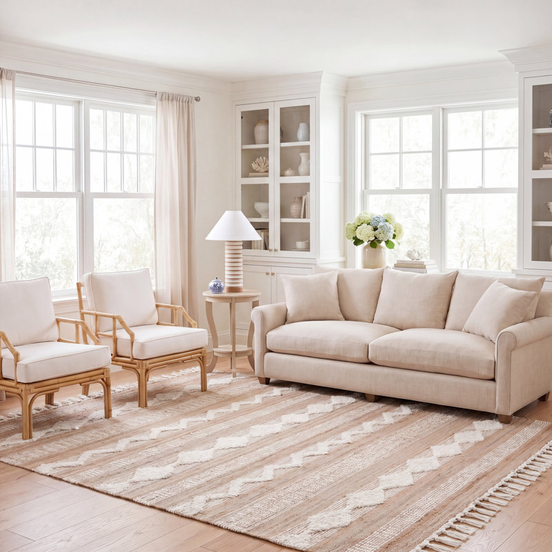 Atalee Natural Fiber Flat Weave Jute/Wool/Cotton Geometric Rug in Natural/Ivory, Rectangle 8' x 10'
