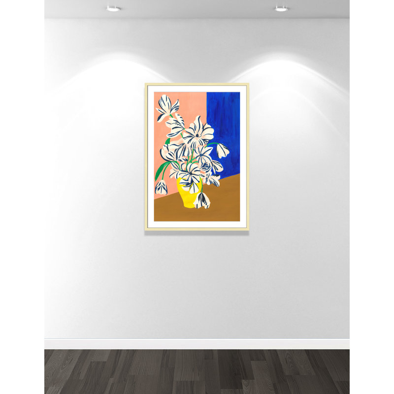 «Stripey Flowers Print» par Violets Print House, L 29,5 po x H 41,5 po, Imprimé mat, Or mat