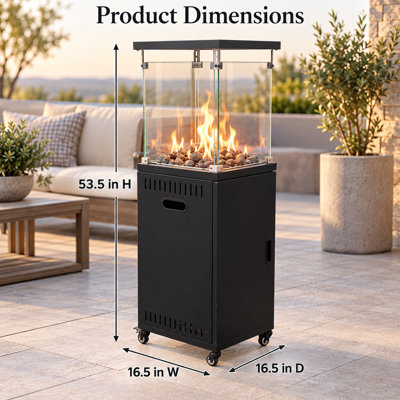 BTEXPERT 50,000 BTU Glass Propane Standing Patio Heater with Wheels, Black