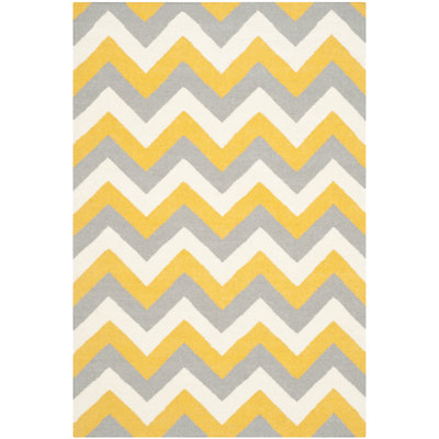Rodgers Hand Woven Flat Weave Wool/Cotton Chevron Rug in Ivory/Gold/Gray