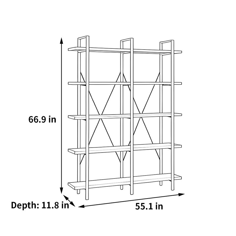 Une bibliothèque simple et de haute qualité, (5 tablettes) H 66,9 po x l 55,1 po x P 11,8 po