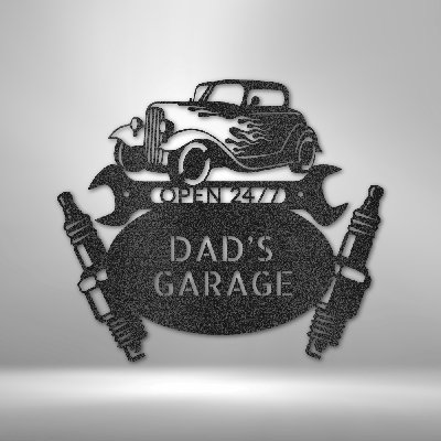 Monogramme de mécanicien Hot Rod personnalisé, panneau en acier, décoration murale en métal