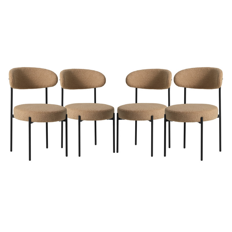 Bayville Faux Shearling Fabric Upholstered Side Chair With Metal Leg, Brown, 4