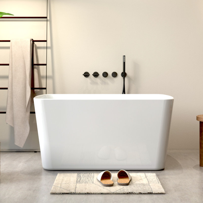 49"L X 28"W CUPC Certified Rectangular Freestanding Soaking Acrylic Small Bathtub with Integrated Seat for Small Space, White