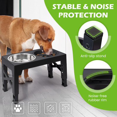 Bols pour chien surélevés, 5 supports à bol surélevés à hauteur réglable, avec 2 bols à nourriture en acier inoxydable et 1 bol à alimentation lente, s'adapte à la hauteur de 3,2 po à 12,2 po pour les petits et moyens chiens