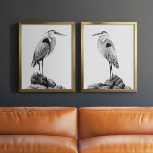 Shoreline Heron In B&W I Premium Framed Canvas - Ready To Hang